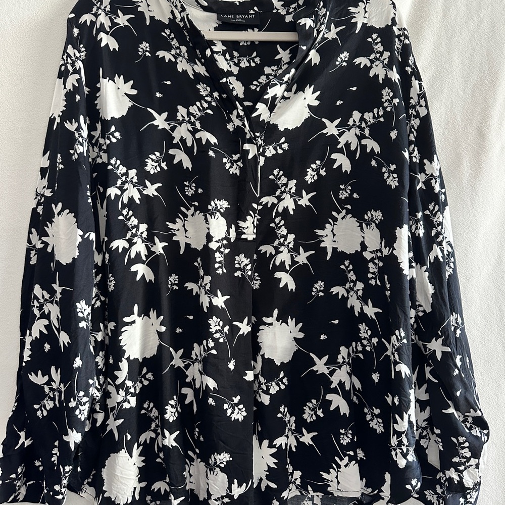 Lane Bryant Black and White Floral Blouse